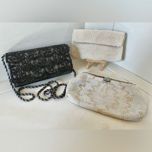 3pc Vintage Black and White Beaded Clutches